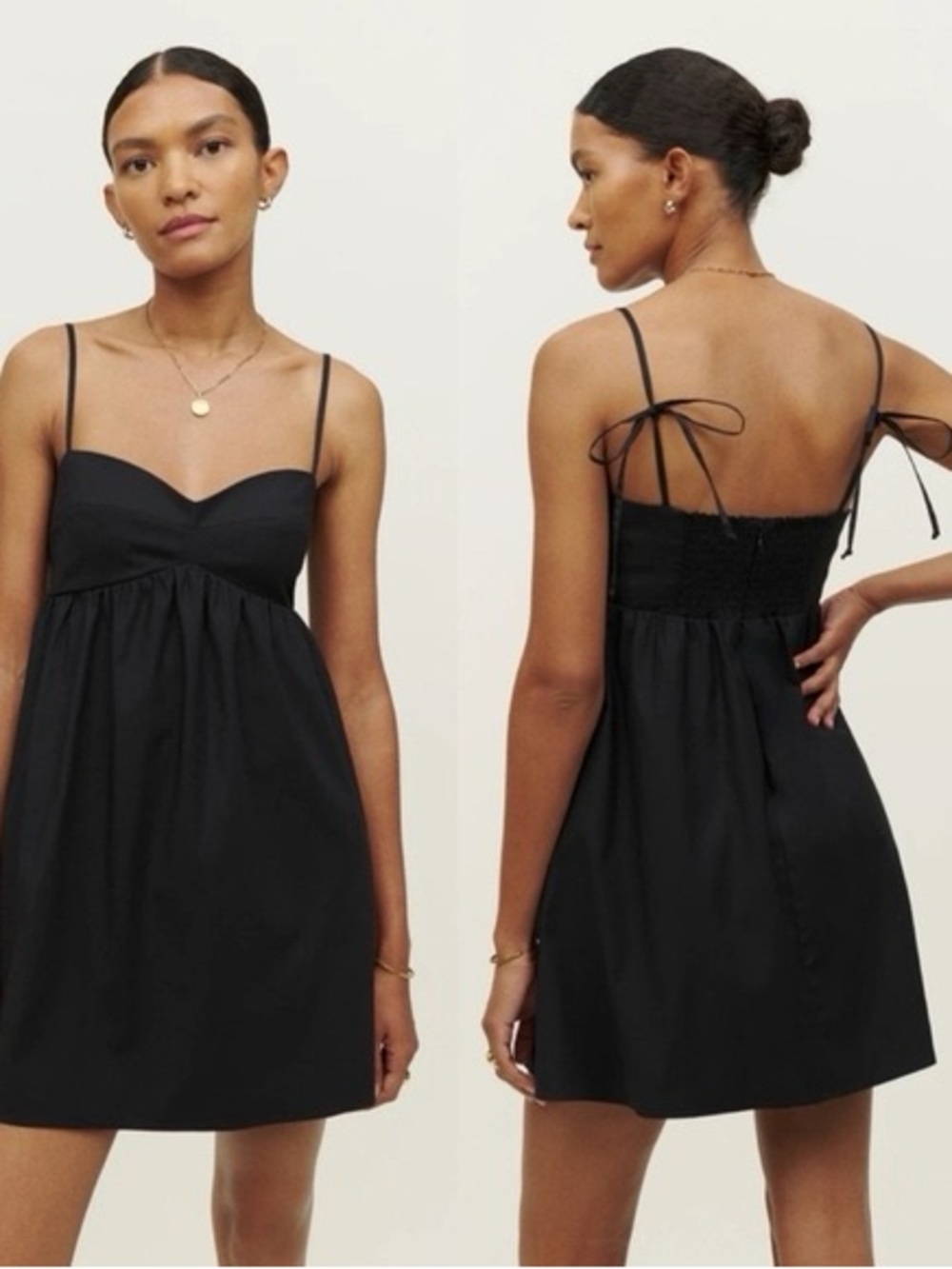 Reformation Cox Dress Baby Doll Strap Tie Mini Formal Party Black 10 Cotton